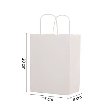 Büküm Saplı Beyaz Kraft Çanta 15x8x20 cm