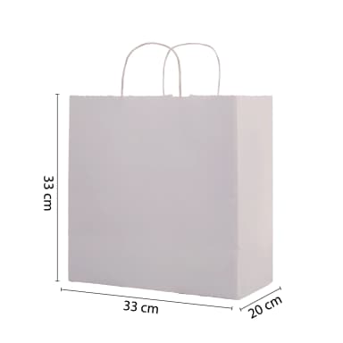 Büküm Saplı Beyaz Kraft Çanta 33x20x33 cm