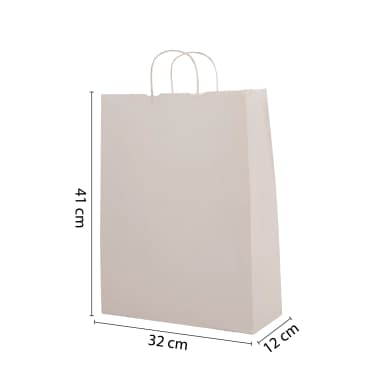 Büküm Saplı Beyaz Kraft Çanta 32x12x41 cm