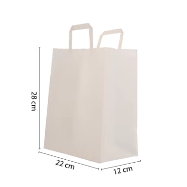 Flat Saplı Beyaz Kraft Çanta 22x12x28 cm